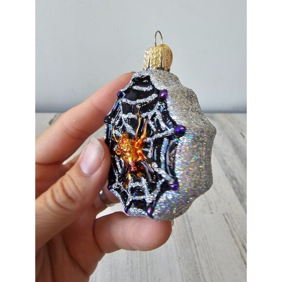Old world OWC glitter spider web glass ornament Xmas tree - Picture 2 of 7